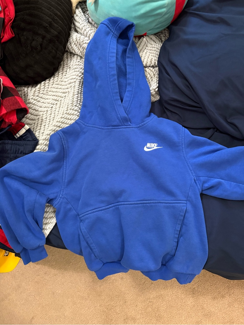 Nike Royal Blue Kids Pullover Hoodie with White Logo